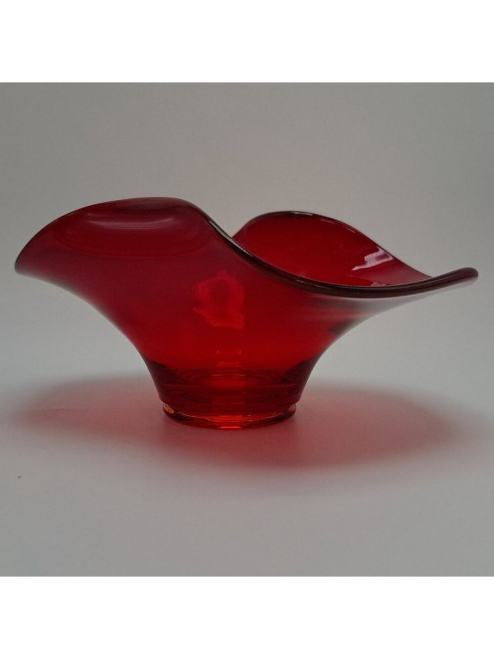Viking Glass Red Swung Vase Candy Dish Wavy Edge Art Glass Vintage Decor Piece